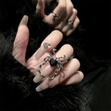 Cifeeo-Halloween Jewelry Gothic Irregular Black Crystal Spider Webs Ring For Women Dark Animal Hip Hop Punk Opening Finger Rings Halloween Jewelry Gifts