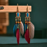 Cifeeo-Christmas Gift New Year's Eve Gift New Ethnic Long Feather Dangle Earrings For Women Bohemian Tassel Beads Handmade Enamel Earrings Girl Bride Wedding Jewelry