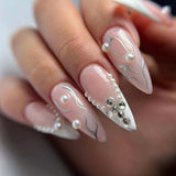 Cifeeo 24Pcs Detachable Almond False Nails French Fake Nails Full Nail Art Tips Press On Nails