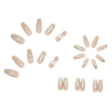 Cifeeo- 24pcs Shiny Butterfly Long Coffin False Nails Detachable Wearable Gold Foil Ballerina Fake Nails Full Cover Nail Tips Press Glue