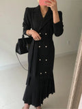 Cifeeo-Spring Autumn Women Korean Fashion Solid Suits Dress Double Breasted Long Sleeve Vestdios Elegant Office Lady Blazer Robe