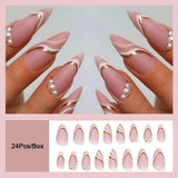 Cifeeo Green Long Stiletto False Nails With Designs Fashion Matte Fake Nails Press On Nails 2022 New French Almond Manicure Tips