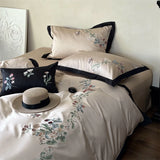 Cifeeo-1000TC Egyptian Cotton Butterfly Flowers Embroidery Bedding Set Duvet Cover Set Flat/Fitted Bed Sheet Pillowcases Home Textiles