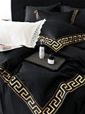 Cifeeo-Vintage Gold Embroidery Duvet Cover Set, Black, 1000TC, Egyptian Cotton Bedding Set, Double, Queen, King Bed Sheet, Pillowcases