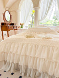 Cifeeo-Romantic French Princess Wedding Bedding Set, 100% Cotton, Pleat Lace Ruffles Duvet Cover, Bed Skirt, Fitted Sheet, Pillowcases