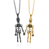 Cifeeo-Halloween Jewelry 2Pcs Punk Skeleton Pendant Necklace For Women Men Couple Magnetic Heart Matching Necklaces Festival Party Aesthetic Jewelry Gift