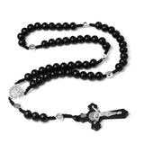 Cifeeo-Christmas Gift New Year's Eve Gift Catholic Wood Beaded Rosary Necklaces For Women Christian INRI Crucifix Cross Pendant Long Chain Men Religion Prayer Jewelry