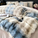 Cifeeo-Gradient Faux Rabbit Fur Bedding Set, Warm Luxury Bedding Set, Plush Breathable, Warmth Duvet Cover, Cozy Quilt Cover Sets