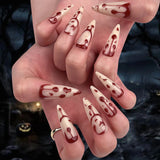 Cifeeo-Halloween Nails 24pcs Halloween 3D nail wearable Fake Nails Long Stiletto False Nails French Ballerina Press on Nails DIY Manicure Nail Tips