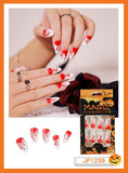 Christmas Cifeeo False Nails Press On Set Almond Black Ghost Design Long Fake Nail Pumpkin Pressure Decorated Adhesive Nail Tips 24Pcs