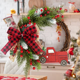 Cifeeo-38CM Christmas Door Wreath Garland Wooden Car Red Berry Wall Hanging Ornament Merry Christmas Decoration for Home  New Year 2025