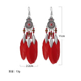 Cifeeo-Christmas Gift New Year's Eve Gift Bohemian Ethnic Feather Drop Earrings For Women Elegant Wood Beads Leaf Long Tassels Dangle Earring Girls Fashion Party Jewelry