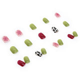 Cifeeo- Summer False Nail Manicure Patch Wearable Nail Finished Cow Pattern Short Square Fack Nail With Wearing Tool