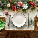 Cifeeo-4Pcs Christmas Tree Elk Placemat Linen Dining Table Mats Coaster Bowl Coffee Cup Pad Mat 2024 Navidad Home Kitchen Decoration