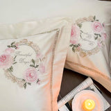 Cifeeo-1000TC Egyptian Cotton Cream White/Pink/Green Luxury Bedding Set Chic Flowers Embroidery Duvet Cover Set Bed Sheet Pillowcases