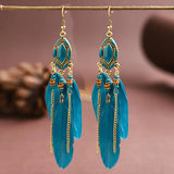 Cifeeo-Christmas Gift New Year's Eve Gift New Ethnic Long Feather Dangle Earrings For Women Bohemian Tassel Beads Handmade Enamel Earrings Girl Bride Wedding Jewelry