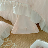 Cifeeo-Pink French Princess Wedding Romantic Pleat Lace Ruffles Bedding Set Soft Cozy Korean Girls Duvet Cover Set Bed Sheet Pillowcase