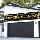 CIFEEO-2024 Happy Graduation Door Banner Black Gold Outdoor Hanging Banner Congrats Grad Prom Party Photography Background Decorations
