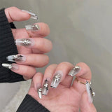 Cifeeo Fall/Winter Ambiance  24pcs Fake Nails Press on Nails Y2k Korean False Nails Set Rhinestone Wearable Artificial Nails Reusable Long Coffin French Tips