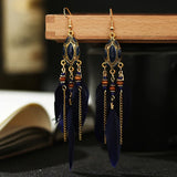 Cifeeo-Christmas Gift New Year's Eve Gift New Ethnic Long Feather Dangle Earrings For Women Bohemian Tassel Beads Handmade Enamel Earrings Girl Bride Wedding Jewelry