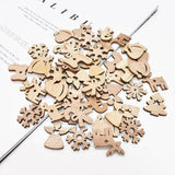 Cifeeo-50Pcs Christmas Natural Wooden Chip Santa Claus Snowflake Christmas Tree Hanging Ornaments Pendant Navidad Decoration DIY Craft