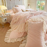 Cifeeo-Autumn and Winter Bedding Set Pink Romantic Lace Ruffles Bedding Set, Velvet, Fleece, Soft Duvet Cover Set, Bed Sheet, Pillowcases, Plush, Warm