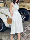 Cifeeo-New Summer Women French Style Sleeveless Slim Dress Office Lady Fashion Chic Casual White Dress Vestdios