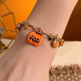 Cifeeo-Halloween Jewelry Halloween Punk Harajuku Metal Chain Bracelet For Women Men Pumpkin Ghost Spider Hat Pendant Bangles Y2K Party Charm Jewelry Gift