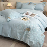 Cifeeo-Queen King Size Luxury Wedding Bedding Set 100% Cotton Flowers Embroidery Duvet cover Bed Sheet Fitted Sheet Pillowcases 4Pcs