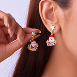 Cifeeo-Christmas gifts Christmas Asymmetrical Dangle Earrings For Women Santa Claus Christmas Tree Snowman Angel Zircon Pendant Earring Xmas Jewelry