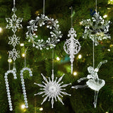 Cifeeo-Xmas Tree Transparent Snowflake Hanging Ornaments Acrylic Pendant 2024 Christmas Decoration for Home Navidad Gifts New Year 2025