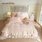 Cifeeo-Autumn and Winter Bedding Set Pink Romantic Lace Ruffles Bedding Set, Velvet, Fleece, Soft Duvet Cover Set, Bed Sheet, Pillowcases, Plush, Warm