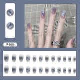 Cifeeo- 24pcs/pack Blue Gradient Camellia False Nails Short Ballet Fake Nail Ultra-thin Manicure Nail With Wearing Tool