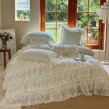 Cifeeo-Three-layer Floral Lace Ruffles Wedding Bedding Set 1000TC Egyptian Cotton Brushed  Duvet Cover Flat/Fitted Bed Sheet Pillowcase