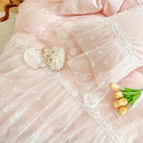 Cifeeo-Pink Romantic French Princess Bedding Set, Lace Ruffles Duvet Cover, Bed Sheet, Bed Skirt, Bedspread, Pillowcases, 100% Cotton