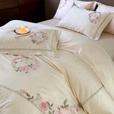 Cifeeo-1000TC Egyptian Cotton Cream White/Pink/Green Luxury Bedding Set Chic Flowers Embroidery Duvet Cover Set Bed Sheet Pillowcases