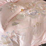 Cifeeo-Pink Chinese Style Flowers Bird Embroidery Luxury Bedding Set 1000TC Egyptian Cotton Duvet Cover Bed Sheet Pillowcases 4/5Pcs