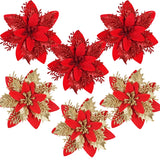 Cifeeo-3Pcs 14cm Christmas Flowers Glitter Artificial Red Gold Flower Head Berry DIY Xmas Tree Ornament Decorations for Home New Year