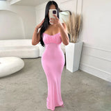 Cifeeo-Christmas Party Dresses Backless Pink Pleat Dress Sexy Club Party Bodycon Fashion Evening Dresses Women 2024 Summer Clothing Elegant Luxury Maxi Dresses