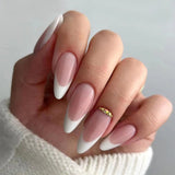 Cifeeo 24Pcs Detachable Almond False Nails French Fake Nails Full Nail Art Tips Press On Nails