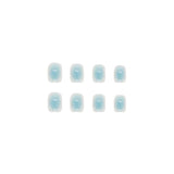 Cifeeo- Short Square Gradient Nails Wearable Removable Finished False Nail Sky Blue Fake Nail 24pcss Per Pack With Wearing Tool