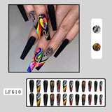 Cifeeo 24Pcs Long Coffin False Nails with Glue Wearable Brown Fake Nails with   Rhinestones Ballet Press on Nails Full Cover Nail Tips