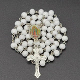 Cifeeo-Christmas Gift New Year's Eve Gift White Wooden Rosary Necklace For Women Crucifix Cross Pendant Long Chain Necklace Men  Religious Catholic Prayer Jewelry