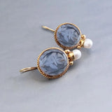 Cifeeo-2 Pcs Vintage Round Geometric Ethic Imitation Pearl Blue Dangle Earrings Women Daily Party GIft Jewelry