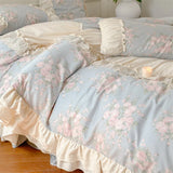 Cifeeo-Pure Cotton French Floral Bedding Set Vintage Country Flowers Ruffles Duvet Cover Flat Sheet Or Bed Skirt With Pillowcases 4Pcs