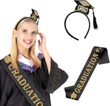 CIFEEO-1Set Grad Cap Headband Graduated Satin Sash 2024 Graduation Party Decoration Supplies Photo Props Mini Bachelor Hat