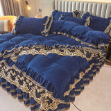 Cifeeo-Autumn and Winter Bedding Set Crystal Velvet Bedding Set, Duvet Cover, Gold Lace Ruffles with Zipper, Removable Bed Skirt, Mattress Cover, Pillowcase, Luxury