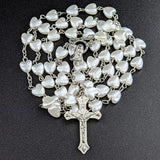 Cifeeo-Christmas Gift New Year's Eve Gift White Heart Rosary Necklace For Women Virgin Mary Cross INRI Pendant Long Chain Men Religion Prayer Party Jewelry Accessories