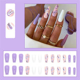 Cifeeo  New French Coffin Fake Nails With Designs Fashion Rose Red False Nails Press On Nails Long Ballerina Removable Nail Patches