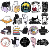Cifeeo-Cat Collection Enamel Brooch Coffee Cup Fish Pack Books Cat Life is Better With Cat Dice Cute Cat Badge Punk Lapel Pins Jewelry